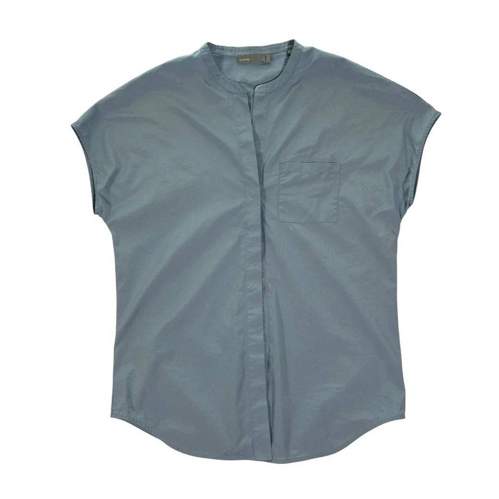 Vince Womens Slate Blue Cotton Band Collar Short Sleeve Button Down Shirt S